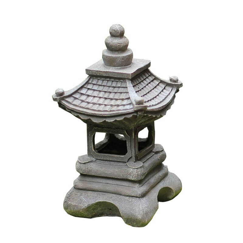 Luce da Giardino in Resina a Forma di Pagoda Alimentata a Energia Solare con Finitura in Pietra