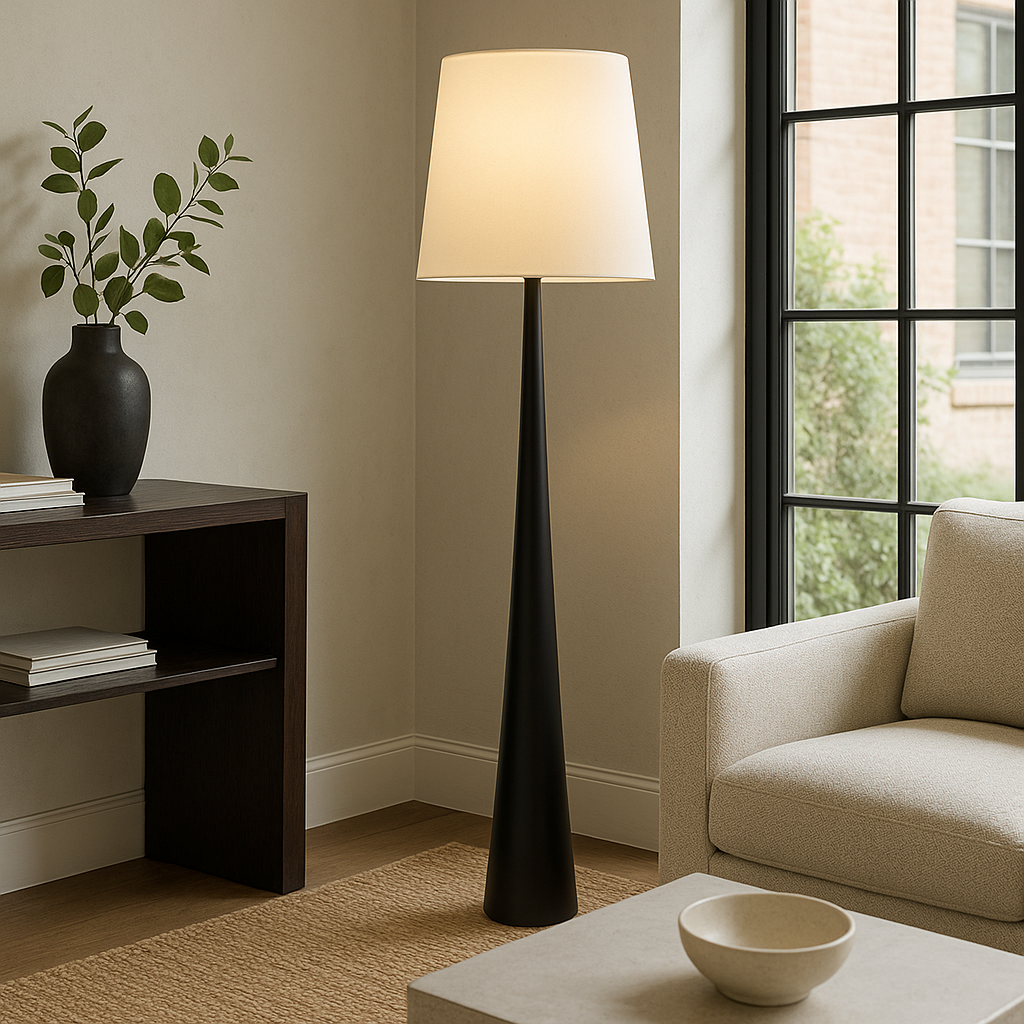Nora | Lampada da Terra Minimalista Scandinava con Paralume in Tessuto Morbido