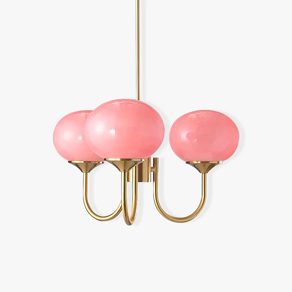 Aurevella | Lampadario Moderno Glam con Paralumi in Vetro Rosa per Spazi di Ristorazione e Camera da Letto