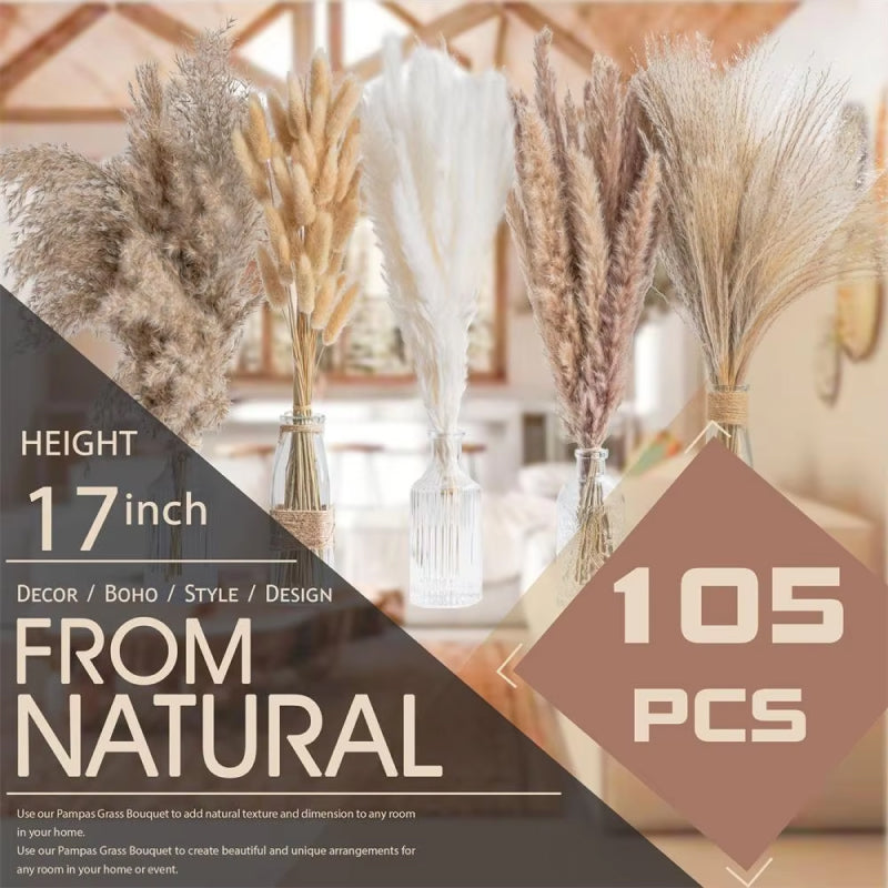 Skanto | 105 pezzi Fiori Secchi Naturali Bouquet di Erba Pampas