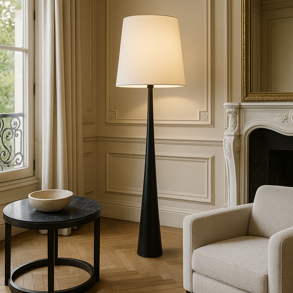 Nora | Lampada da Terra Minimalista Scandinava con Paralume in Tessuto Morbido