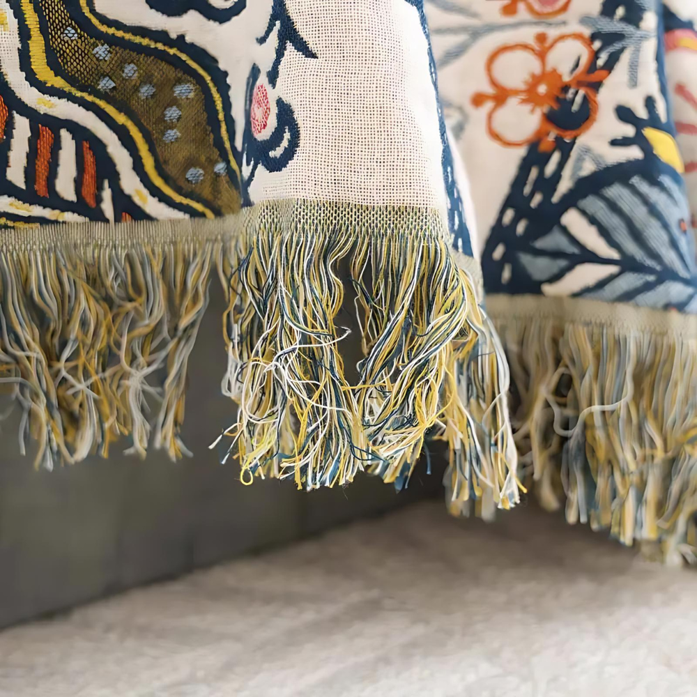 Veldry | Coperta in Cotone con Motivo Floreale Jacquard e Frange per Decorare il Soggiorno e la Camera da Letto