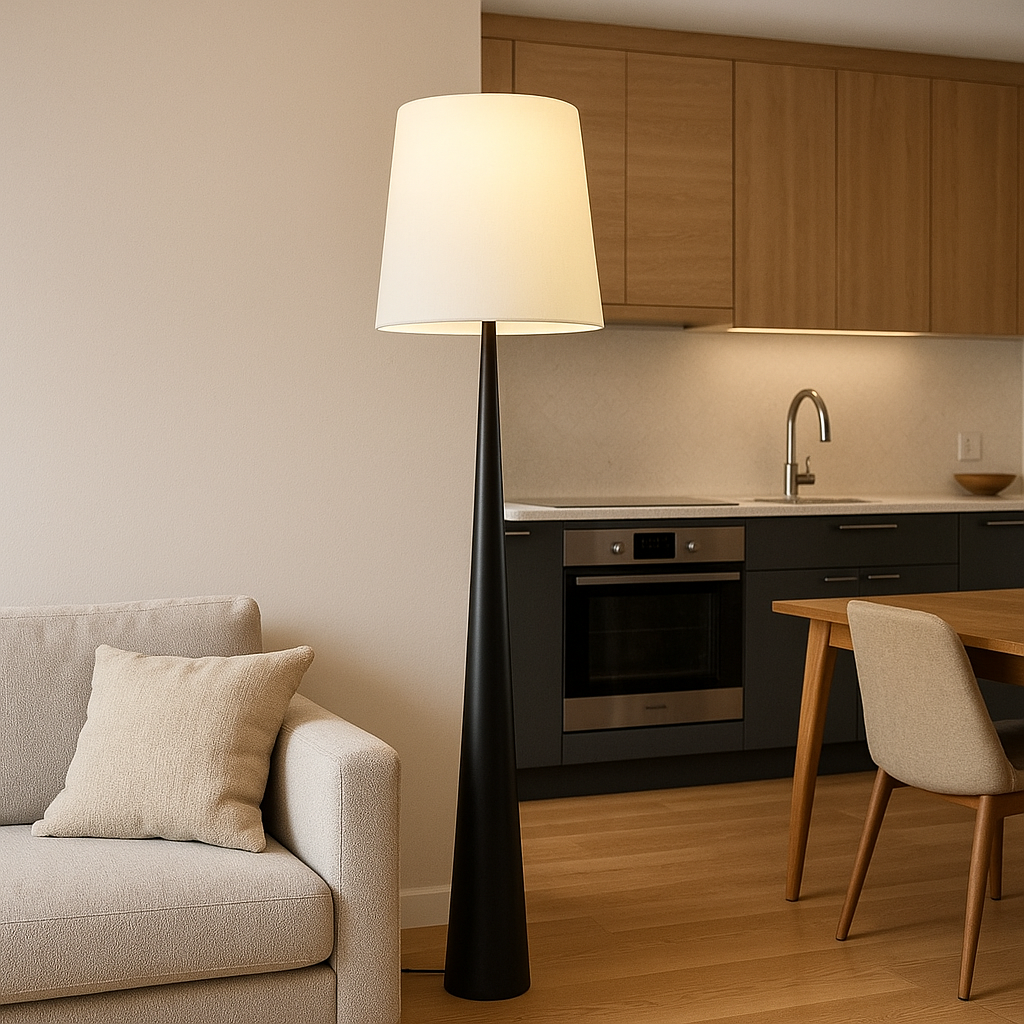 Nora | Lampada da Terra Minimalista Scandinava con Paralume in Tessuto Morbido