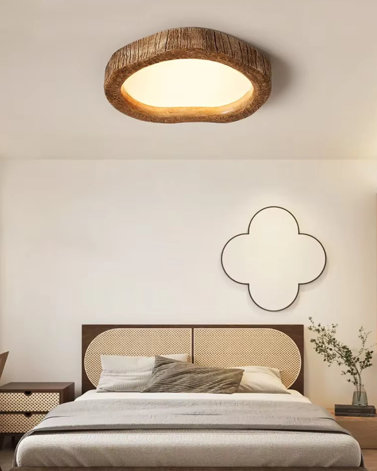Lampada in legno minimalista in stile Japandi con effetto luminoso