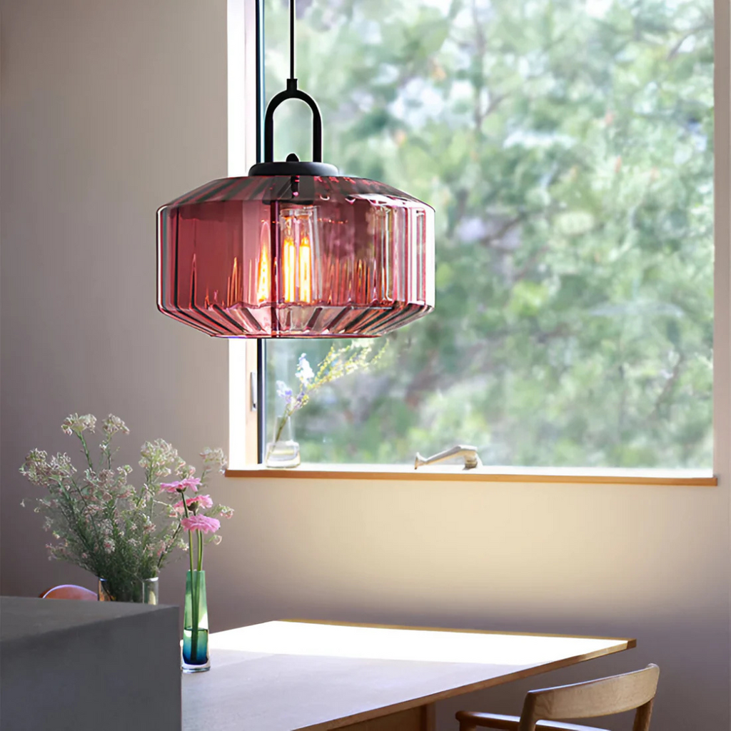 Lampada a sospensione in vetro colorato retro
