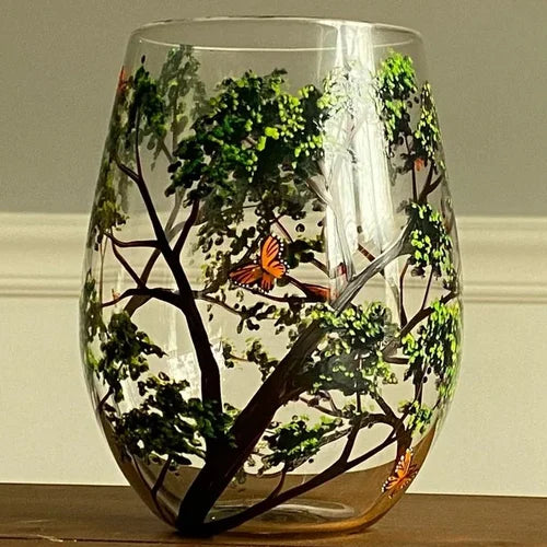 Bicchieri da Vino Albero delle Quattro Stagioni Dipinti a Mano Arte Unica