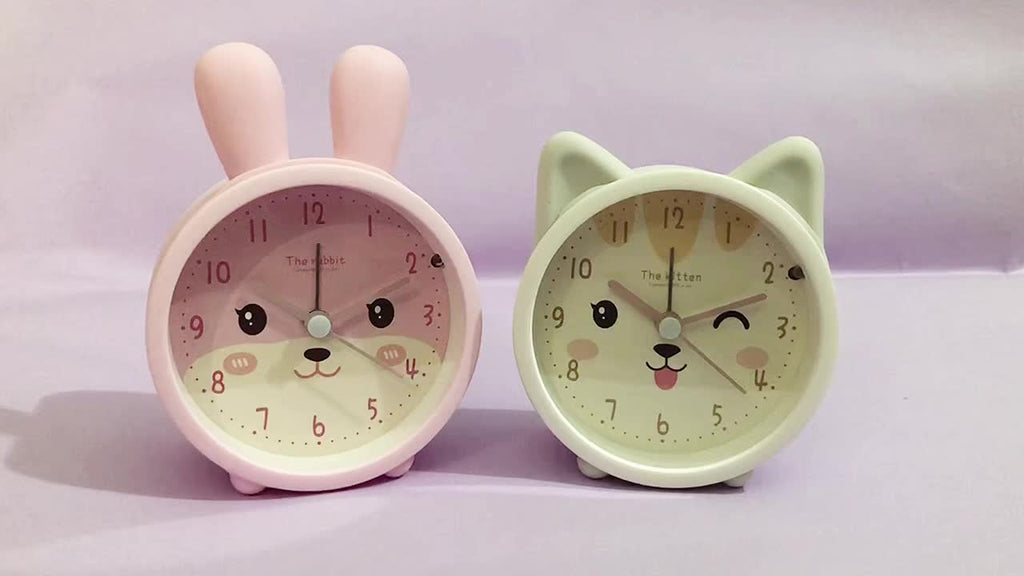 Orologio da Tavolo per Bambini con Luce Notturna – Silenzioso, Motivo Coniglio e Design Compatto