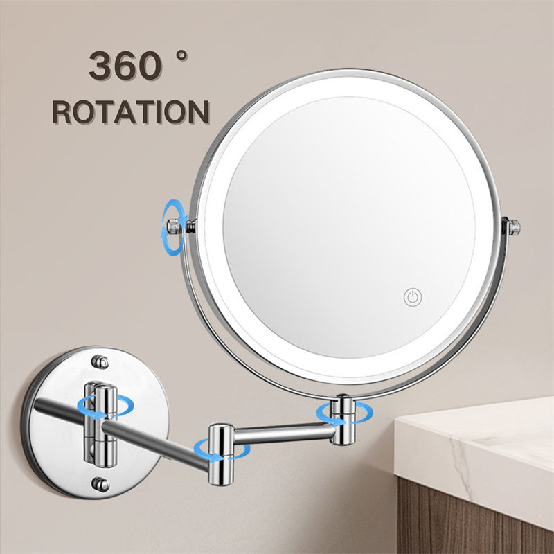 Specchio da Barba Ricaricabile da Parete | Rotazione a 360°. Ingrandimento 1X/10X e Illuminazione LED Regolabile per Uso in Bagno