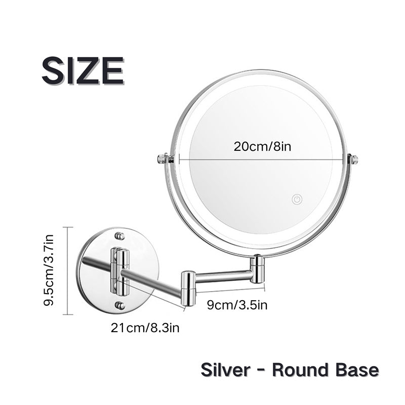Specchio da barba a parete ricaricabile | Rotazione a 360°. Ingrandimento 1X/10X e illuminazione LED regolabile per l'uso in bagno