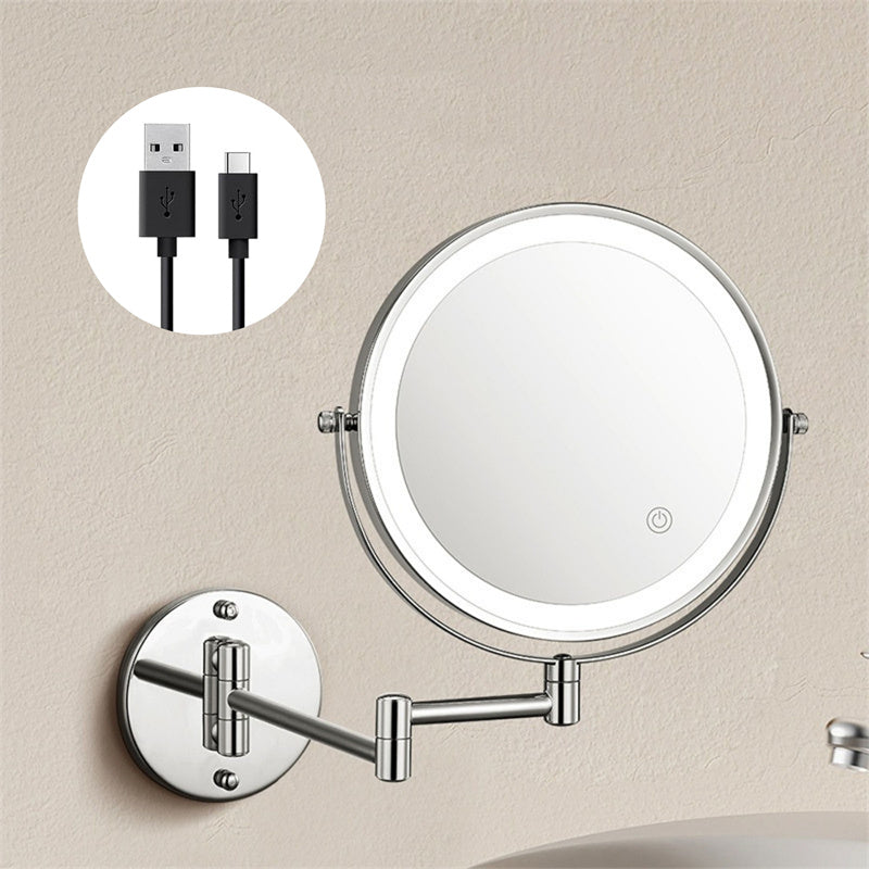 Specchio da Barba Ricaricabile da Parete | Rotazione a 360°. Ingrandimento 1X/10X e Illuminazione LED Regolabile per Uso in Bagno