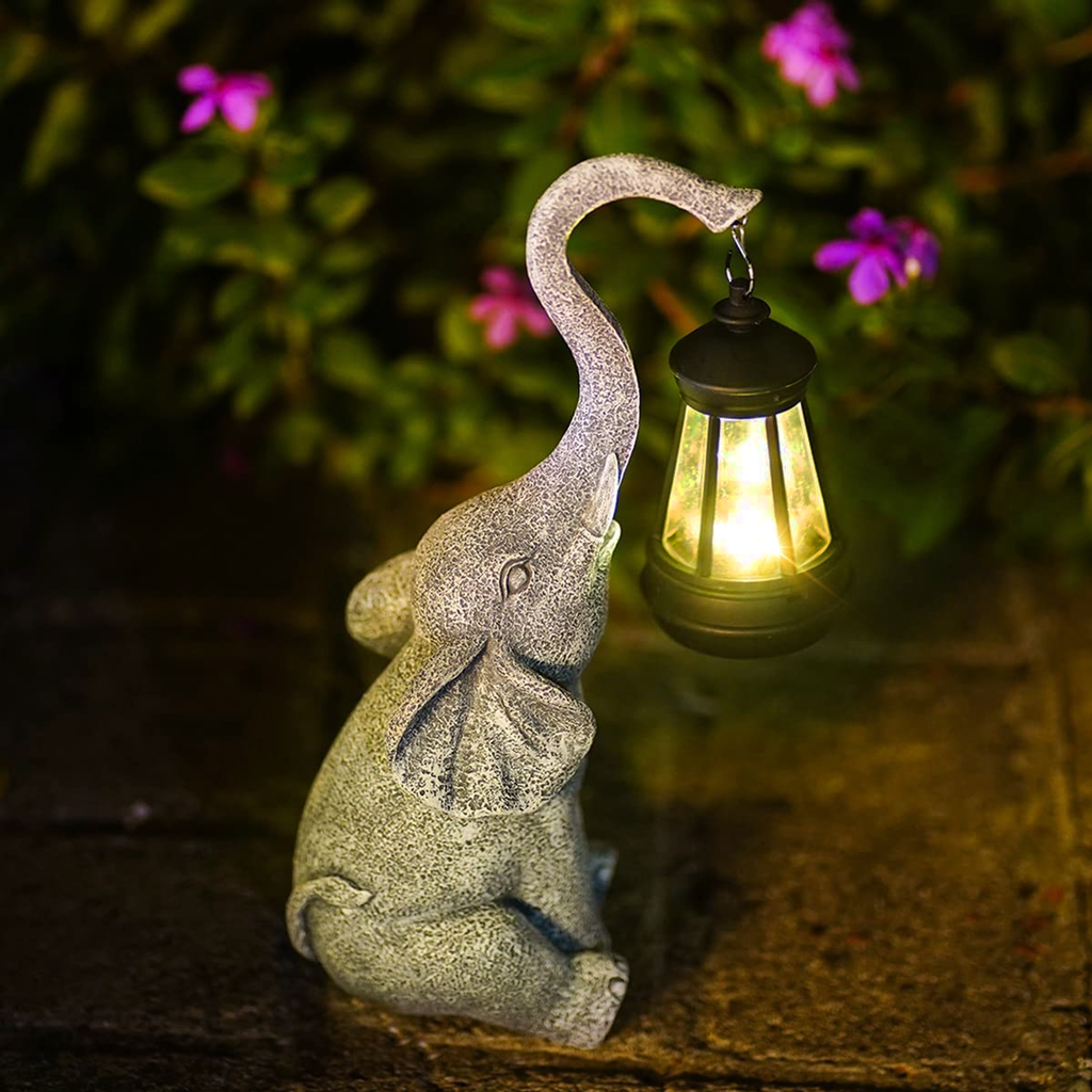 Celinea | Lampada da Giardino Solare a Elefante con LED Bianco Caldo e Finitura Effetto Pietra per Patio e Giardino