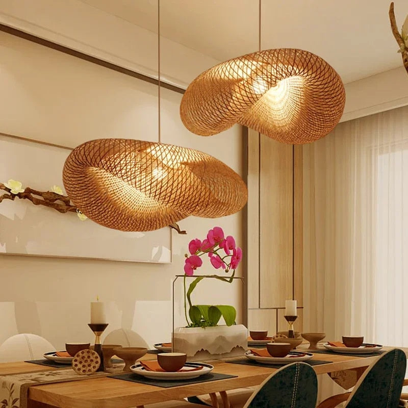 Lampada a sospensione GarduruBamboo | Lampada a sospensione naturale | Illuminazione artigianale per soggiorno e sala da pranzo