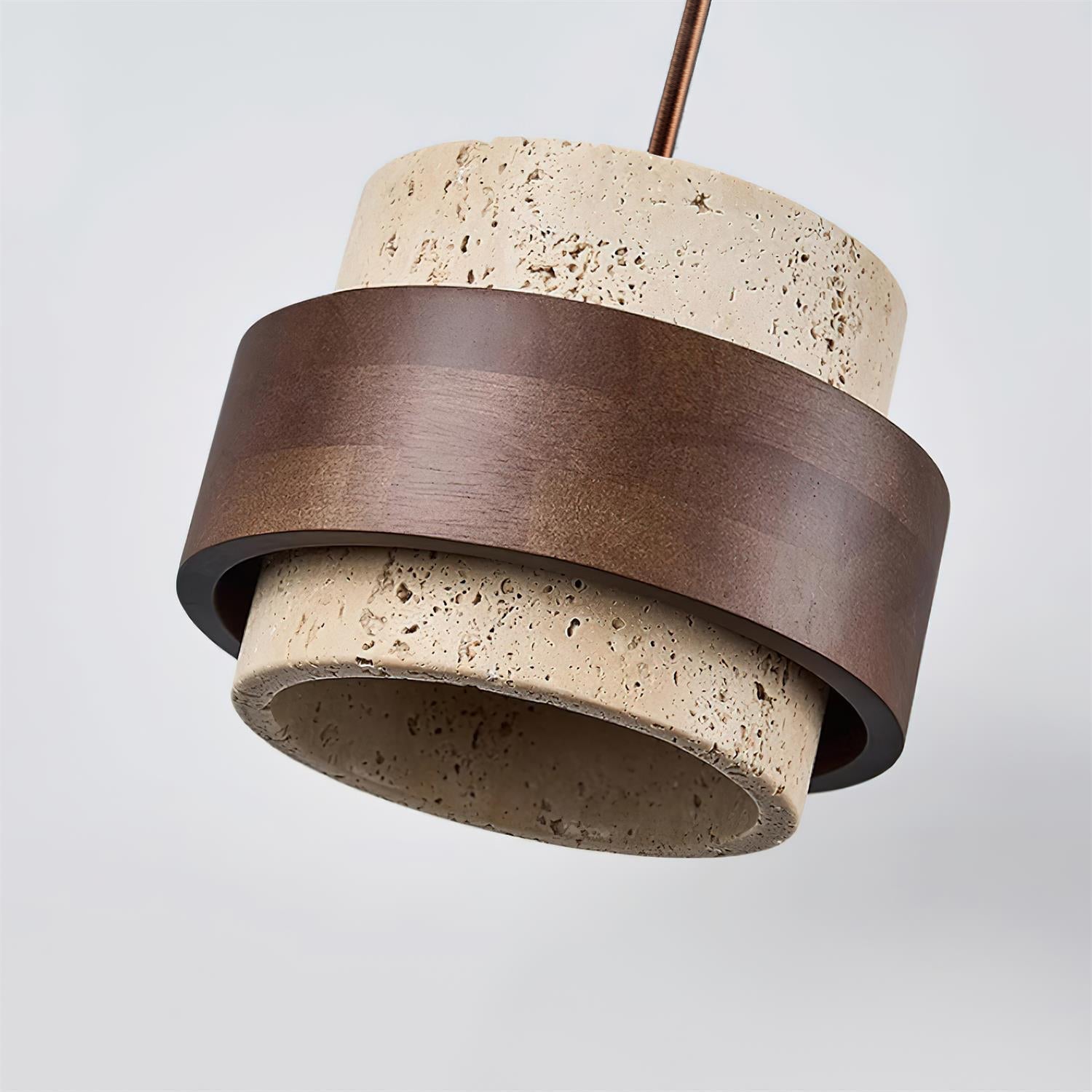 Arluna | Lampada a Sospensione in Travertino con Dettagli in Legno di Noce per Illuminazione Ambientale Moderna