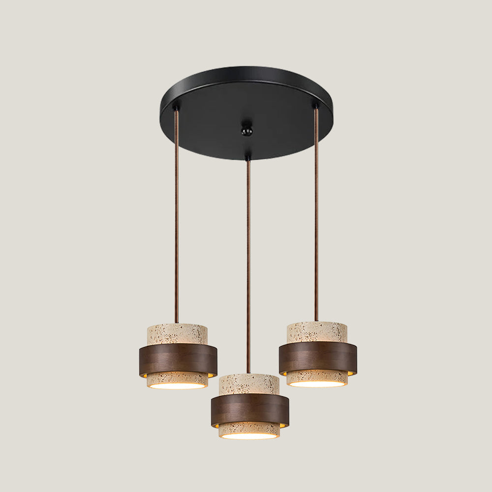Arluna | Lampada a Sospensione in Travertino con Dettagli in Legno di Noce per Illuminazione Ambientale Moderna
