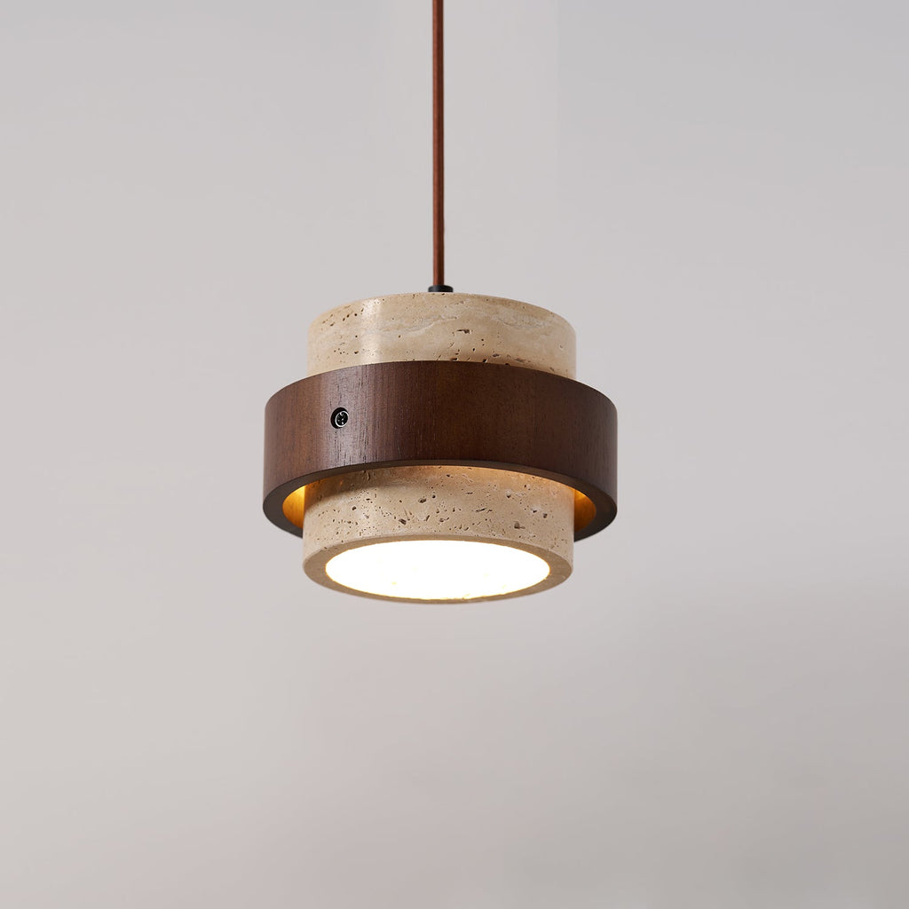 Arluna | Lampada a Sospensione in Travertino con Dettagli in Legno di Noce per Illuminazione Ambientale Moderna