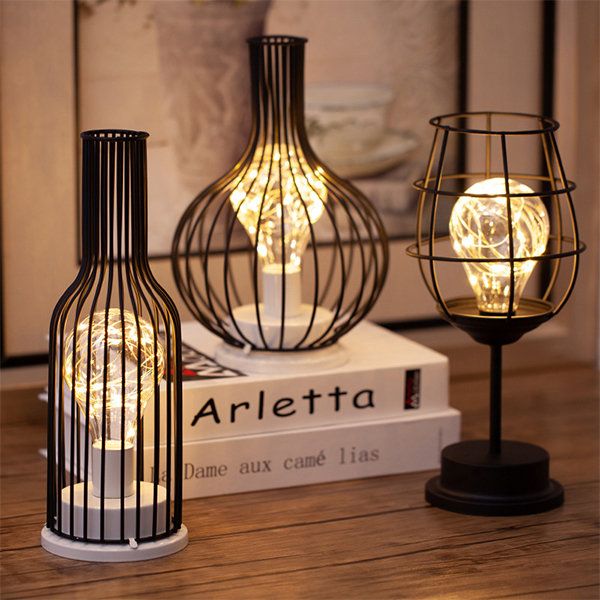 Lampade da Tavolo Wireless Con Paralumi in Metallo Nero