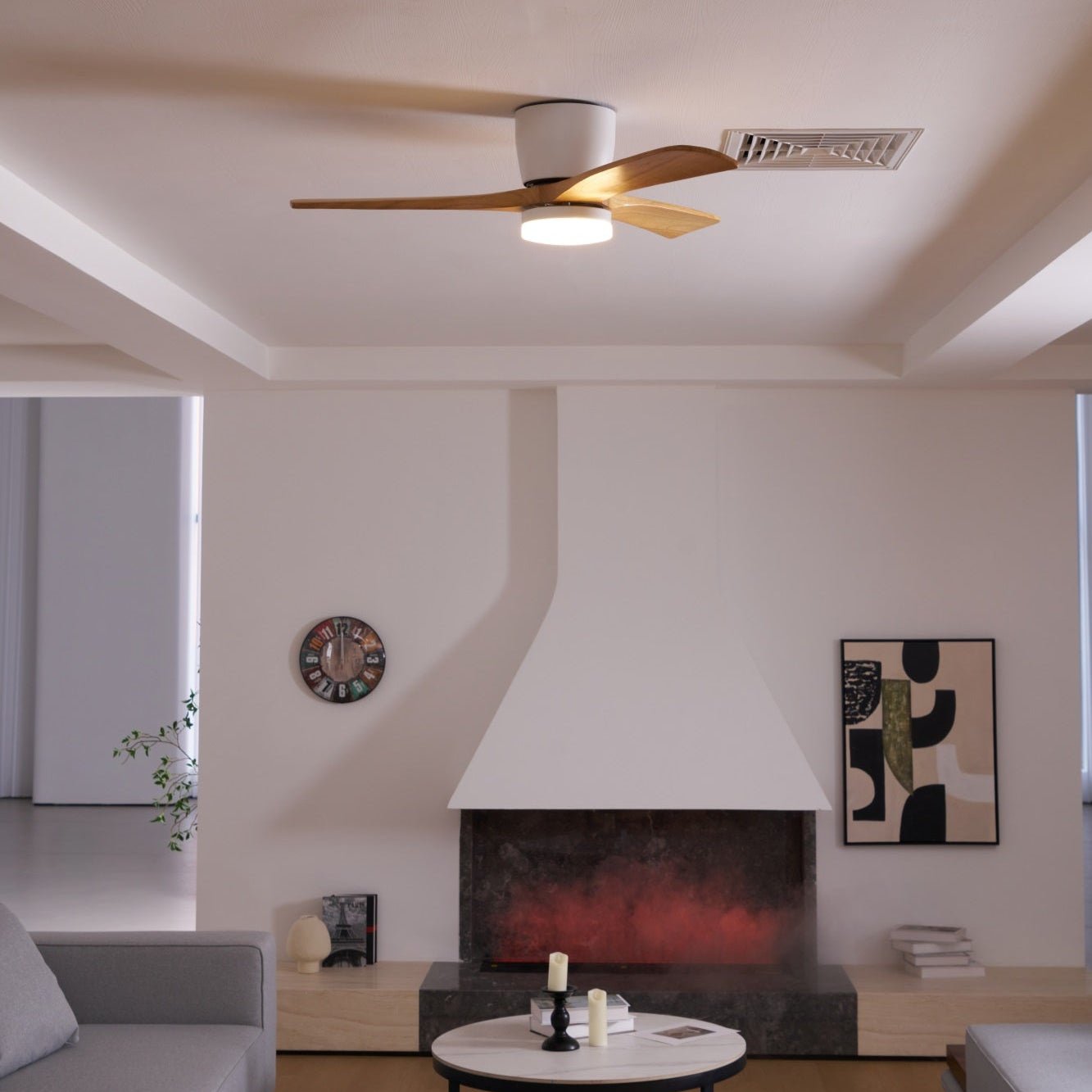 Arvienne | Ventilatore da soffitto in legno nordico con luce LED per camere moderne