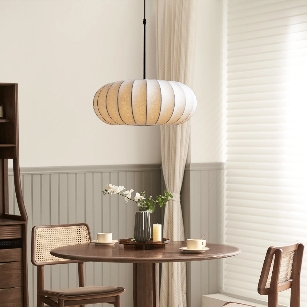 Noreviah | Lampada a sospensione in seta Wabi-Sabi con paralume in tessuto per sale da pranzo e spazi abitativi