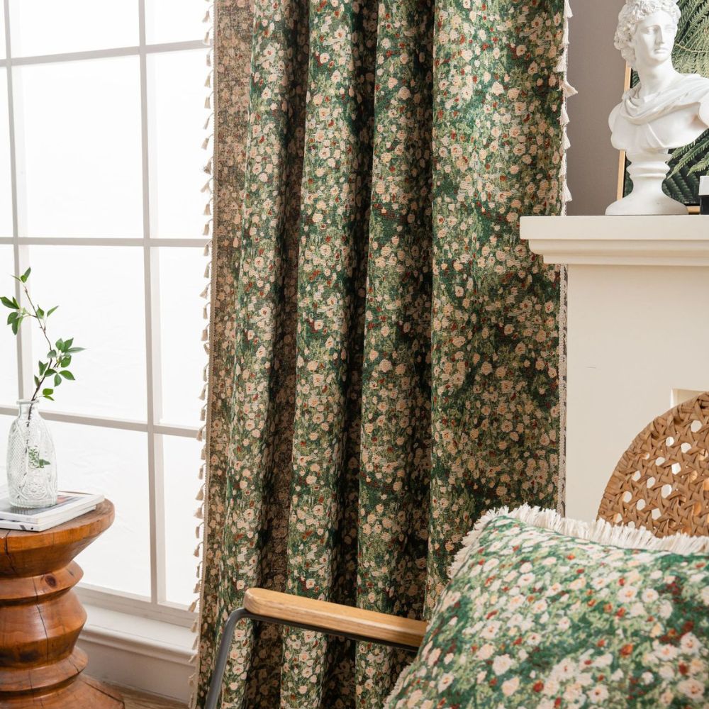 Skanto | Tenda in velluto vintage francese con motivo floreale