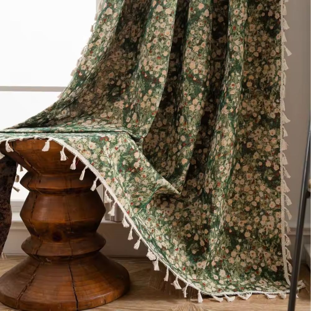 Skanto | Tenda in velluto vintage francese con motivo floreale