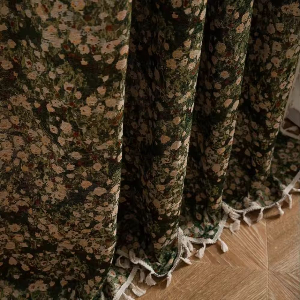Skanto | Tenda in velluto vintage francese con motivo floreale