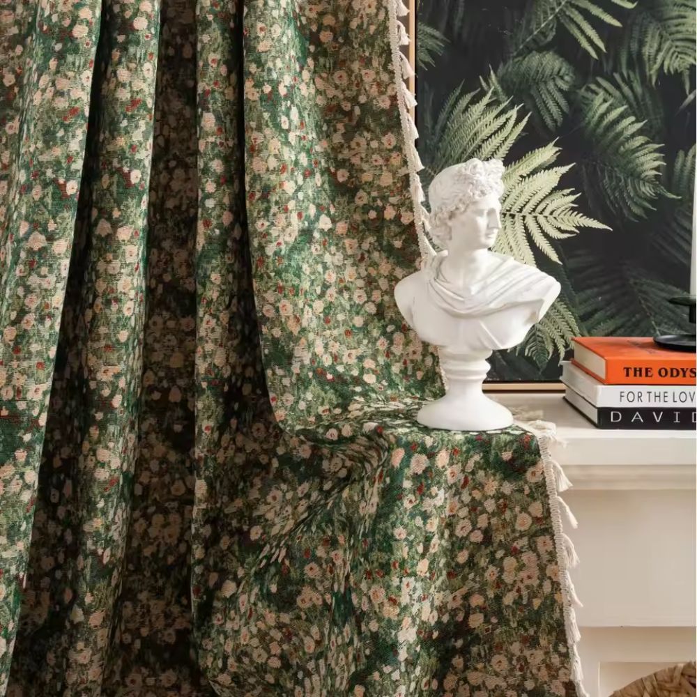 Skanto | Tenda in velluto vintage francese con motivo floreale