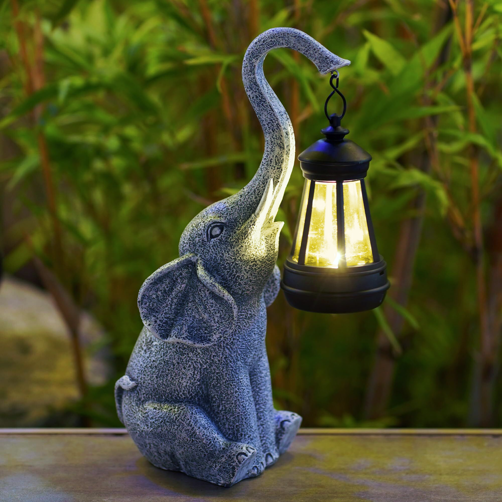 Celinea | Lampada da Giardino Solare a Elefante con LED Bianco Caldo e Finitura Effetto Pietra per Patio e Giardino