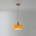 Elowara | Lampada a Sospensione in Vetro Ambra con Dettagli in Legno per Illuminazione Ambientale nella Sala da Pranzo