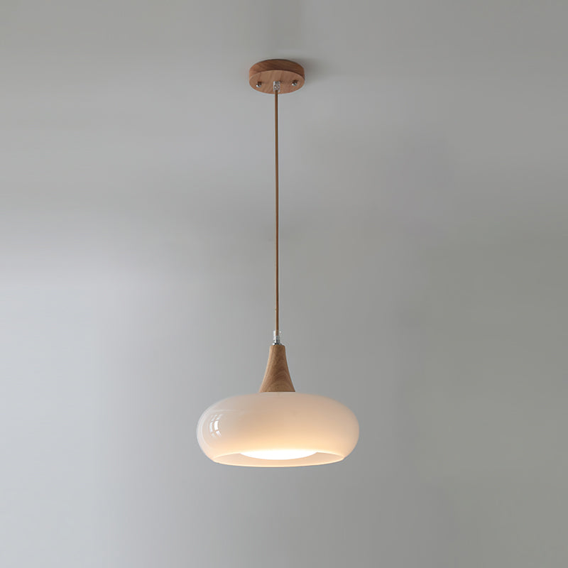 Elowara | Lampada a Sospensione in Vetro Ambra con Dettagli in Legno per Illuminazione Ambientale nella Sala da Pranzo
