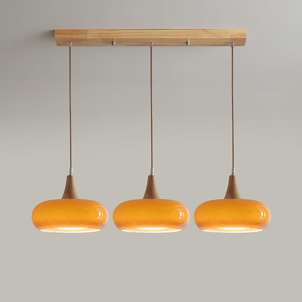 Lampada a sospensione in legno ambra