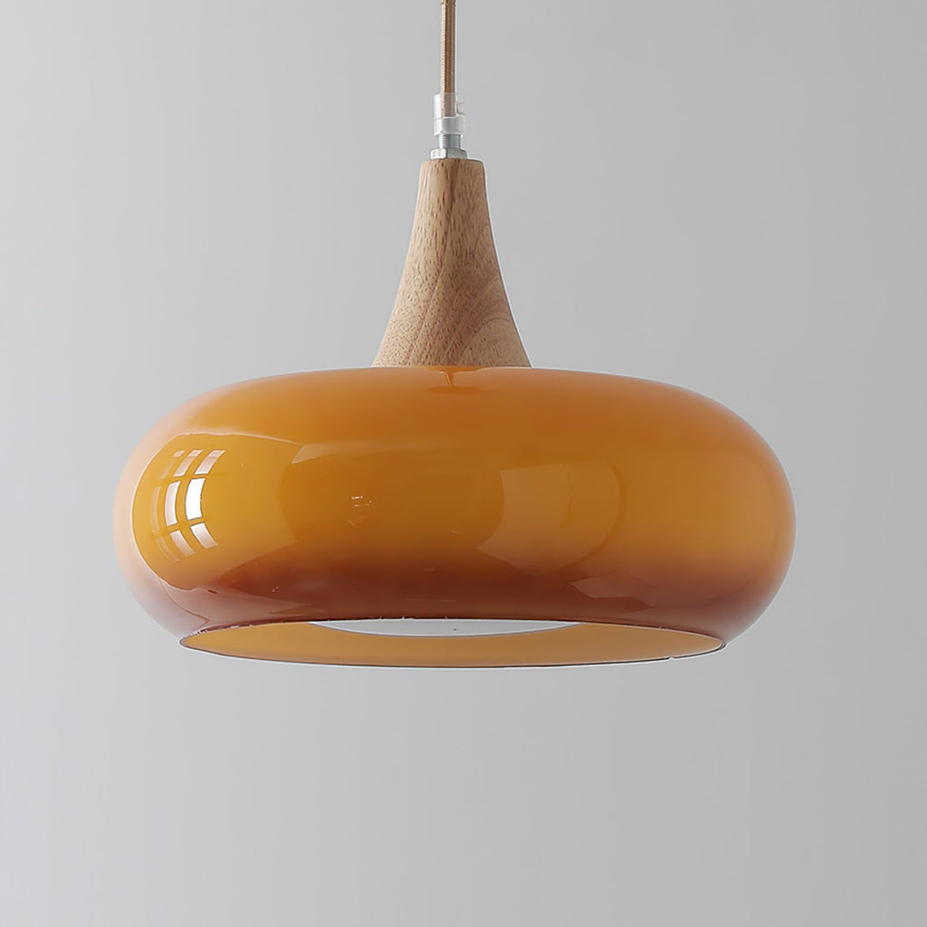 Lampada a sospensione in legno ambra