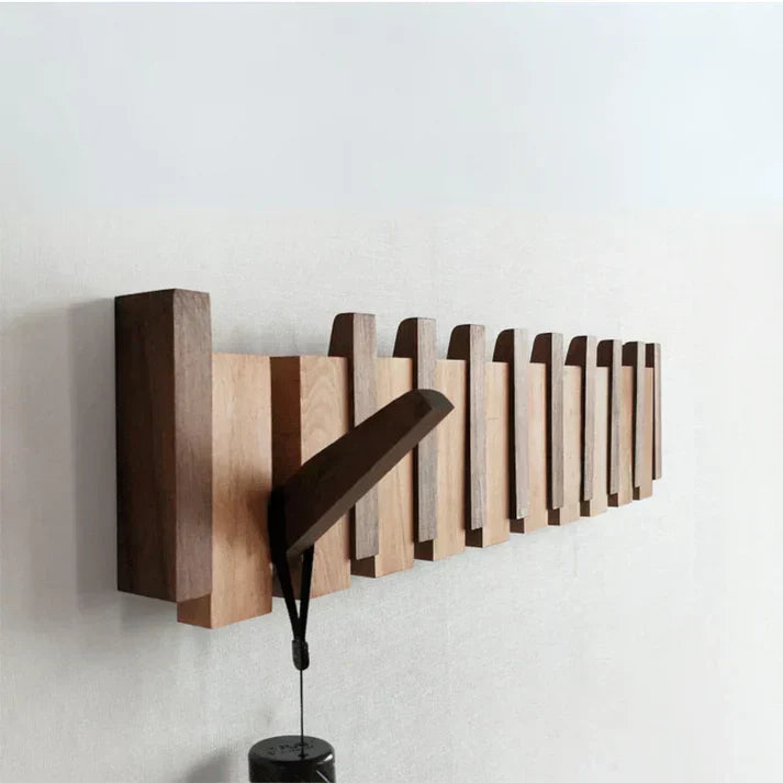 Appendiabiti in legno | Legno massello di noce e acero | 8 ganci da parete | Keystrak