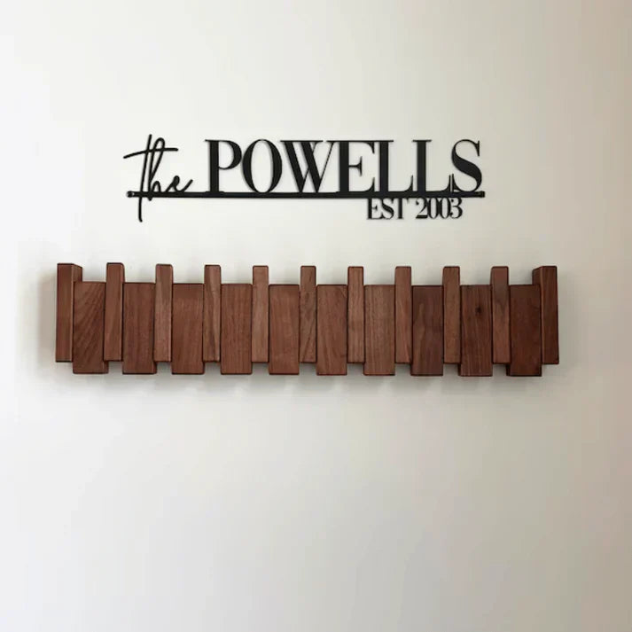 Appendiabiti in legno | Legno massello di noce e acero | 8 ganci da parete | Keystrak