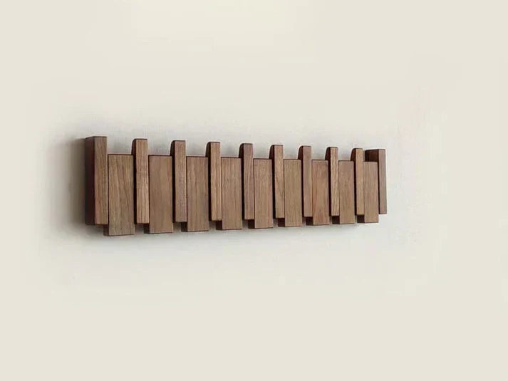 Appendiabiti in legno | Legno massello di noce e acero | 8 ganci da parete | Keystrak