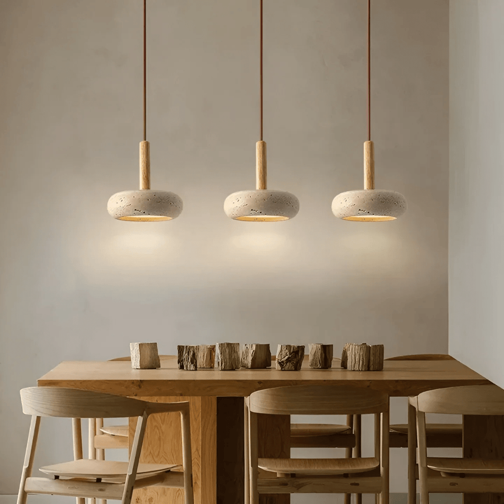 Skanto | Lampada da soffitto retro LED realizzata in legno e pietra per un'atmosfera rilassante