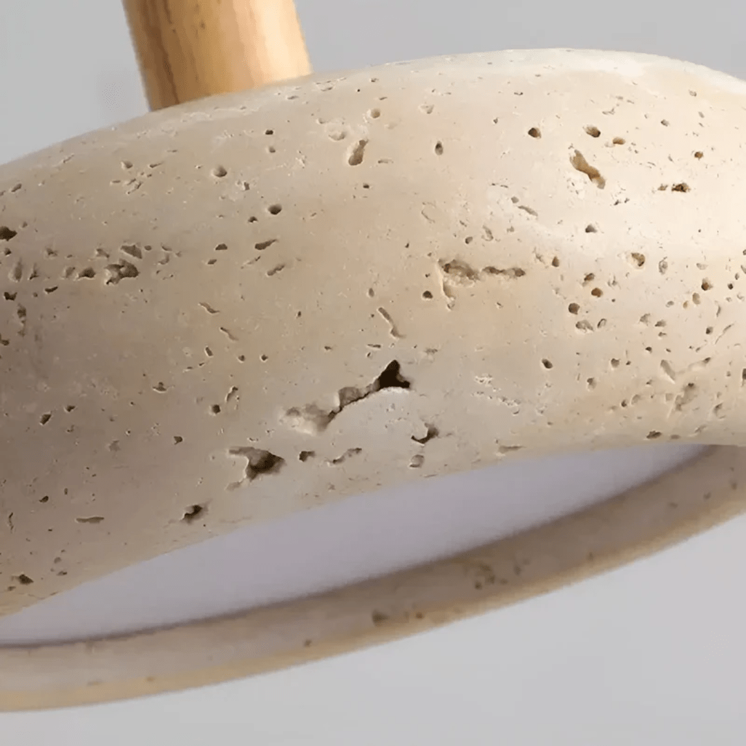 Skanto | Lampada da soffitto retro LED realizzata in legno e pietra per un'atmosfera rilassante