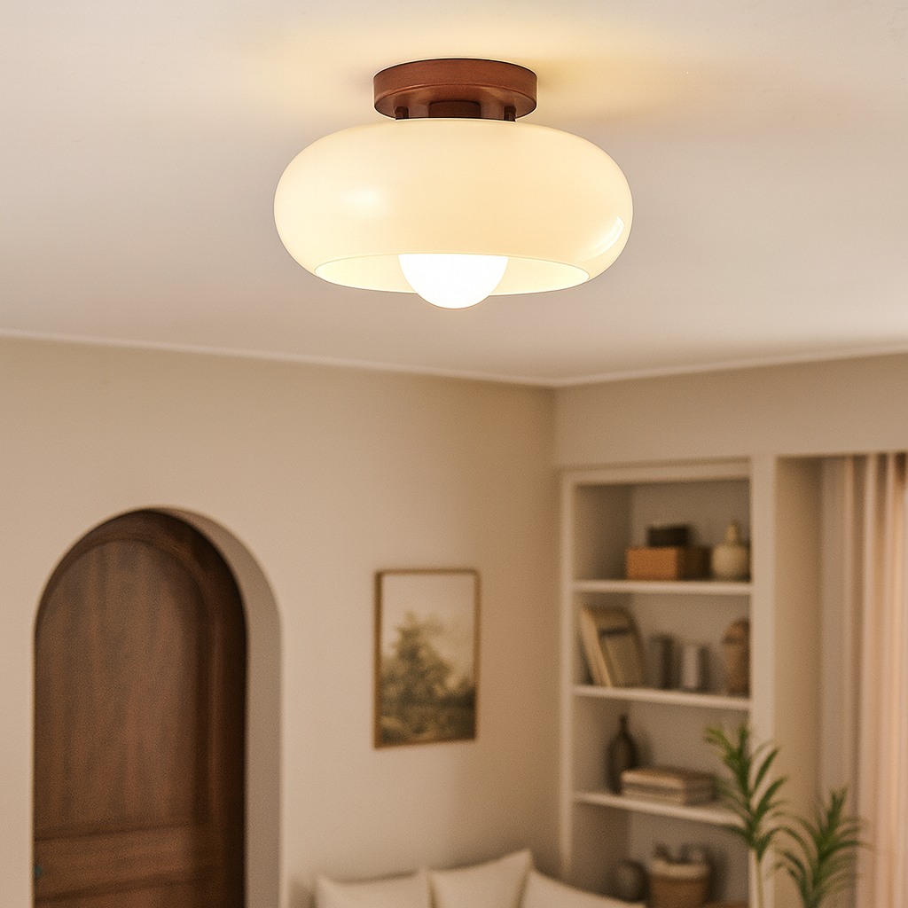 Lampada da Soffitto LED Bauhaus Crema con Paralume in Vetro per Soggiorno e Camera da Letto - Design Moderno, Luce Morbida