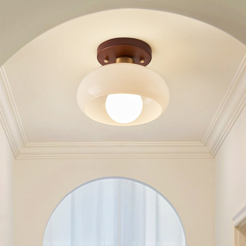 Lampada da Soffitto LED Bauhaus Crema con Paralume in Vetro per Soggiorno e Camera da Letto - Design Moderno, Luce Morbida