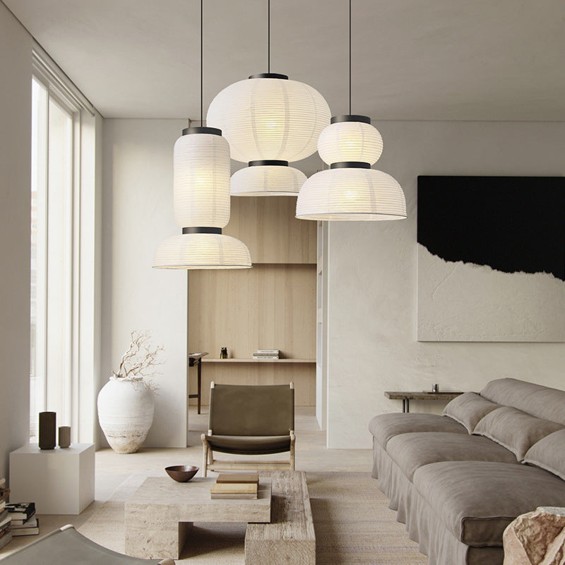 Lampada a Sospensione Wabi Sabi per Soggiorno con Altezza Regolabile – Metallica e Tessile, Illuminazione Ideale per il Tavolo
