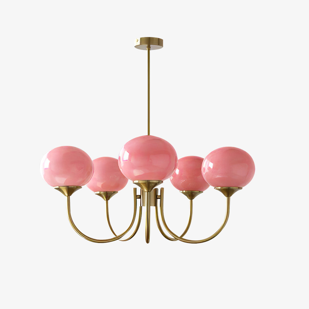Aurevella | Lampadario Moderno Glam con Paralumi in Vetro Rosa per Spazi di Ristorazione e Camera da Letto