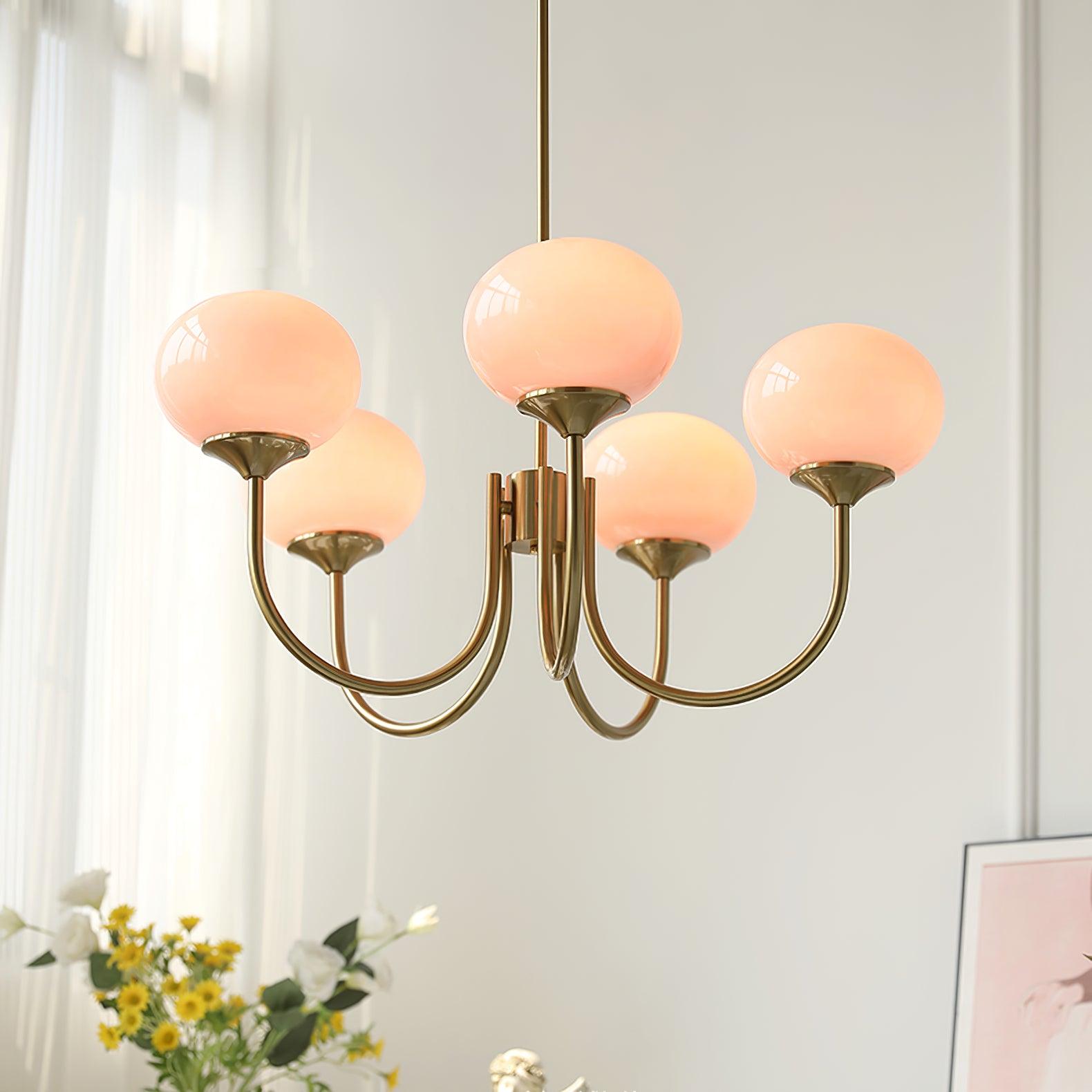 Aurevella | Lampadario Moderno Glam con Paralumi in Vetro Rosa per Spazi di Ristorazione e Camera da Letto