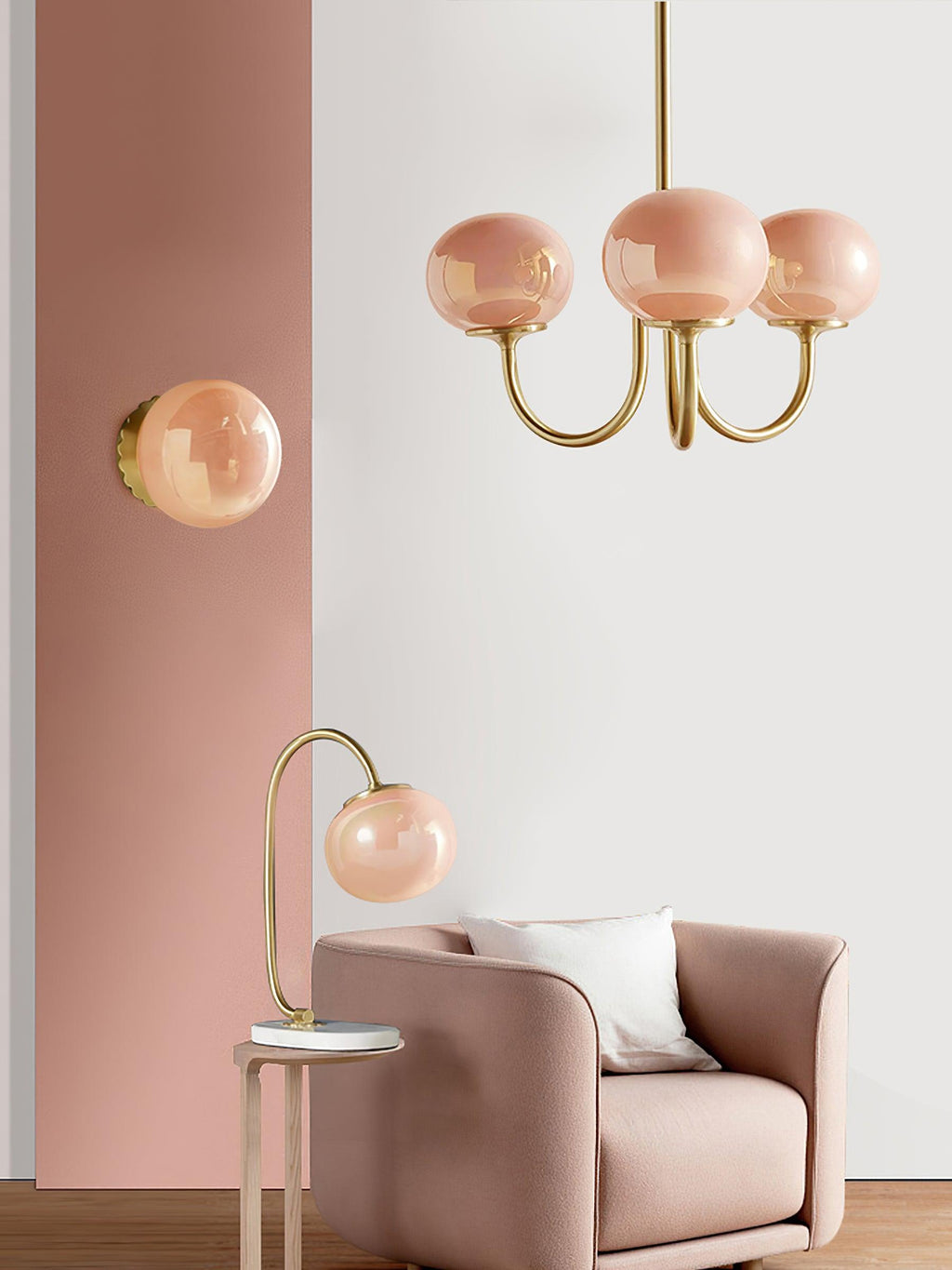 Aurevella | Lampadario Moderno Glam con Paralumi in Vetro Rosa per Spazi di Ristorazione e Camera da Letto