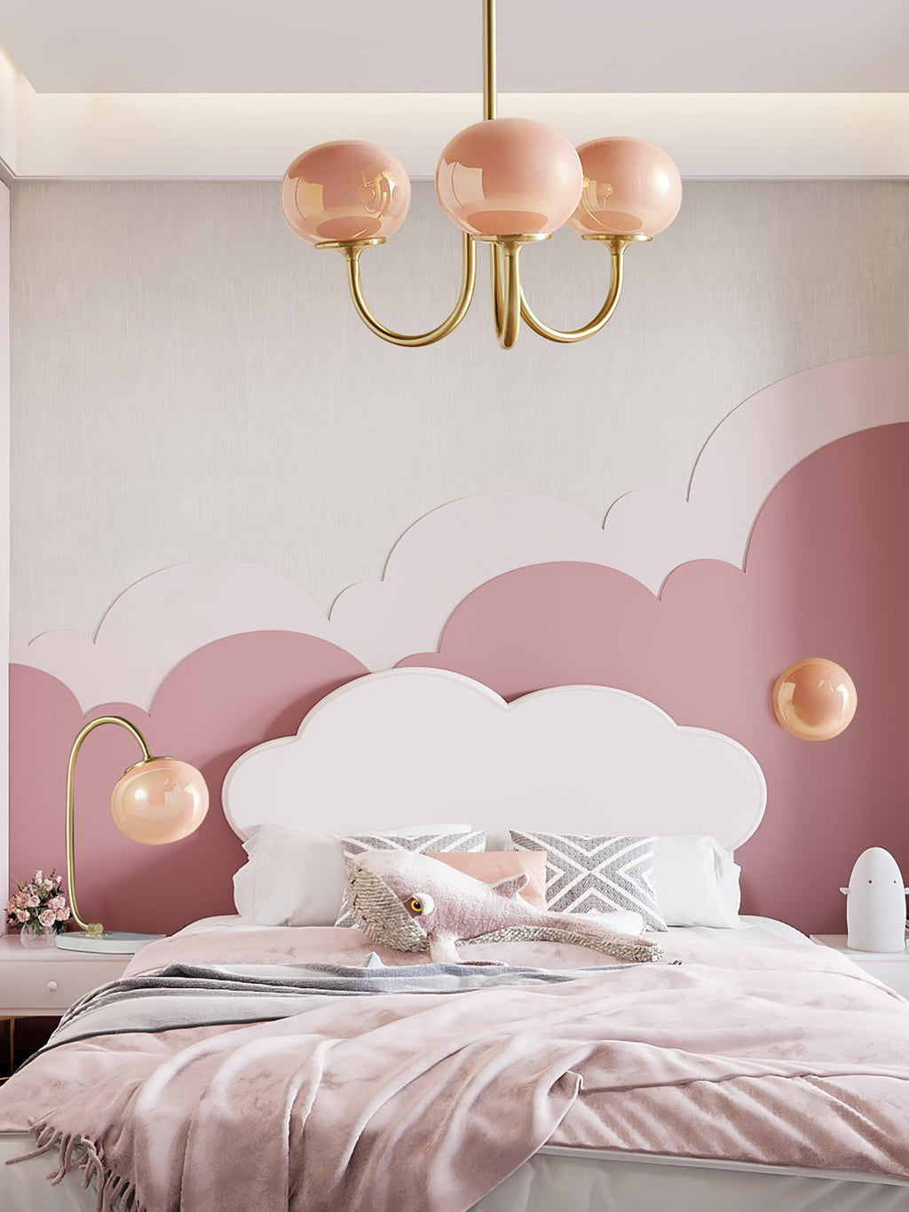 Aurevella | Lampadario Moderno Glam con Paralumi in Vetro Rosa per Spazi di Ristorazione e Camera da Letto