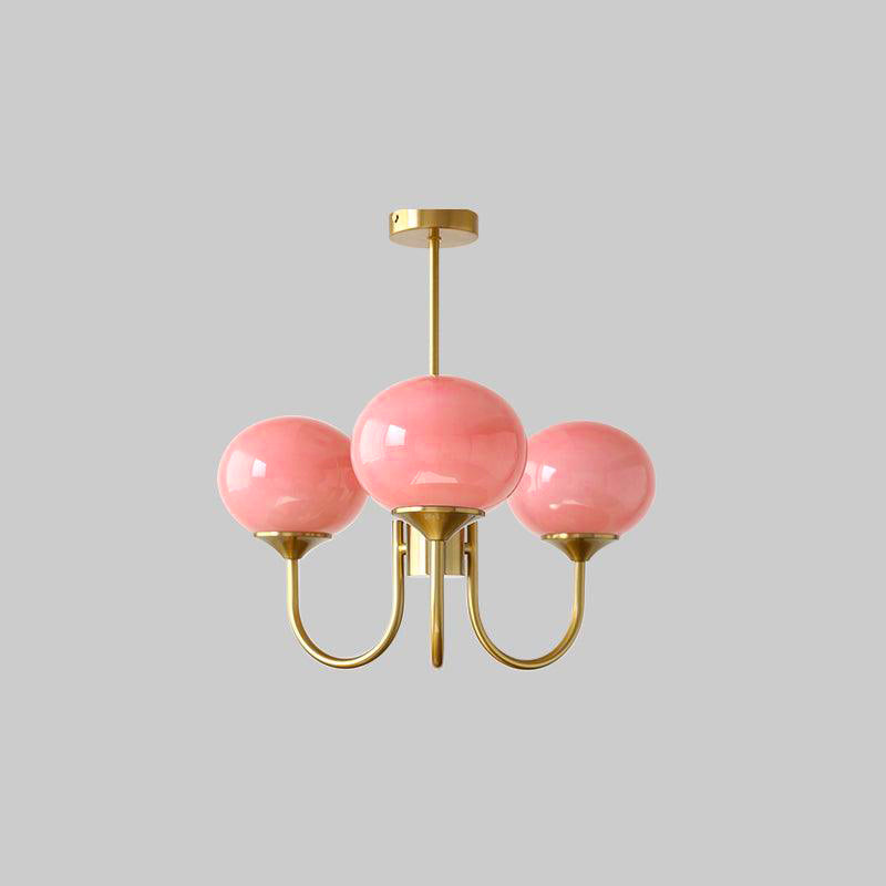 Aurevella | Lampadario Moderno Glam con Paralumi in Vetro Rosa per Spazi di Ristorazione e Camera da Letto