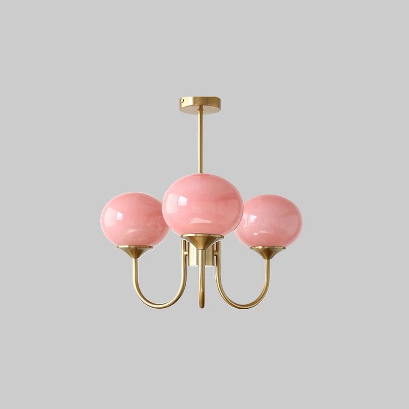 Aurevella | Lampadario Moderno Glam con Paralumi in Vetro Rosa per Spazi di Ristorazione e Camera da Letto