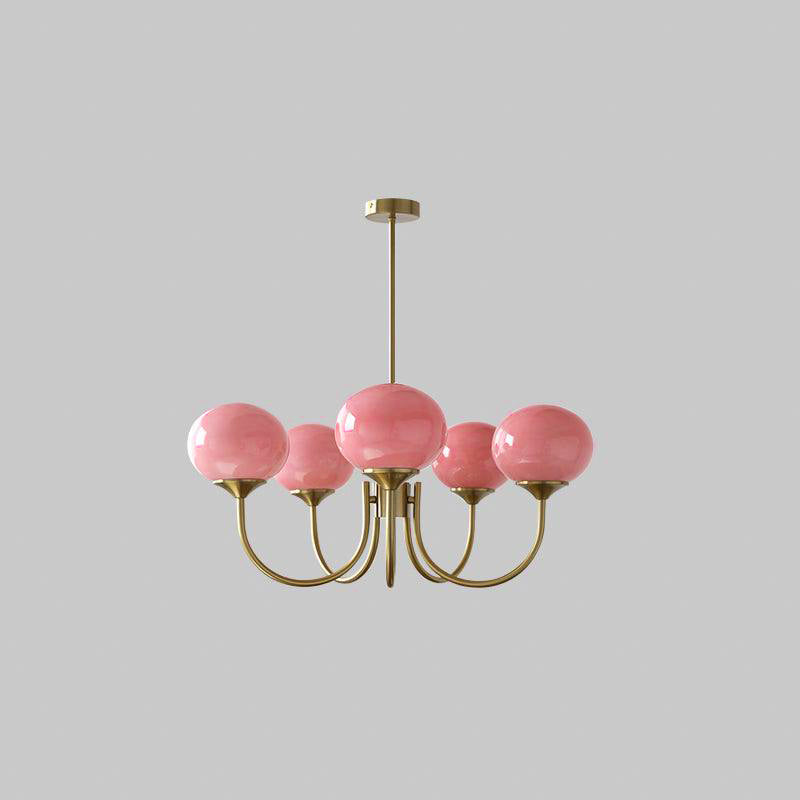 Aurevella | Lampadario Moderno Glam con Paralumi in Vetro Rosa per Spazi di Ristorazione e Camera da Letto