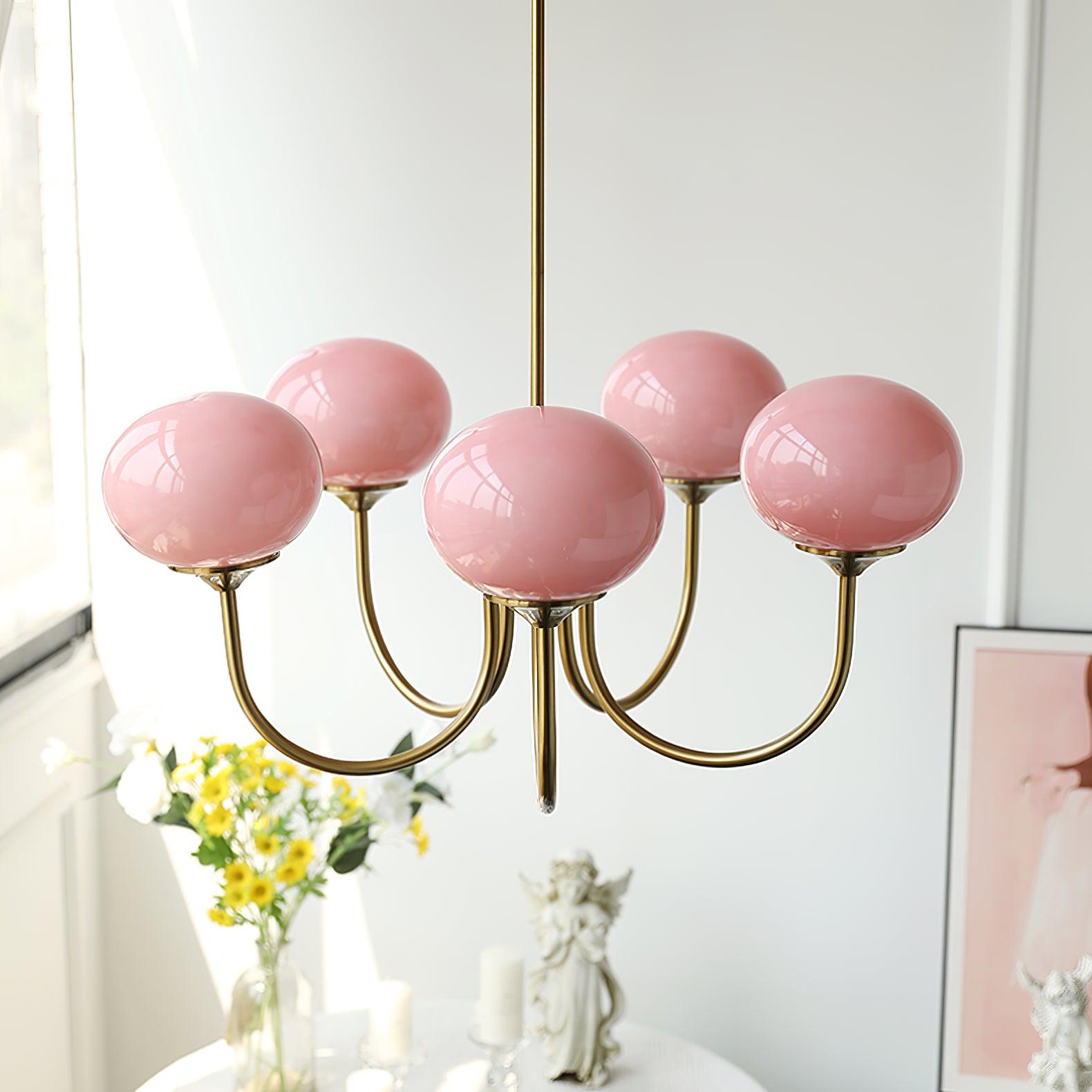 Aurevella | Lampadario Moderno Glam con Paralumi in Vetro Rosa per Spazi di Ristorazione e Camera da Letto
