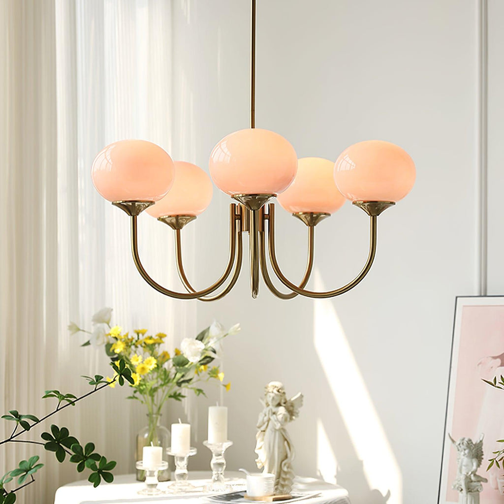 Aurevella | Lampadario Moderno Glam con Paralumi in Vetro Rosa per Spazi di Ristorazione e Camera da Letto