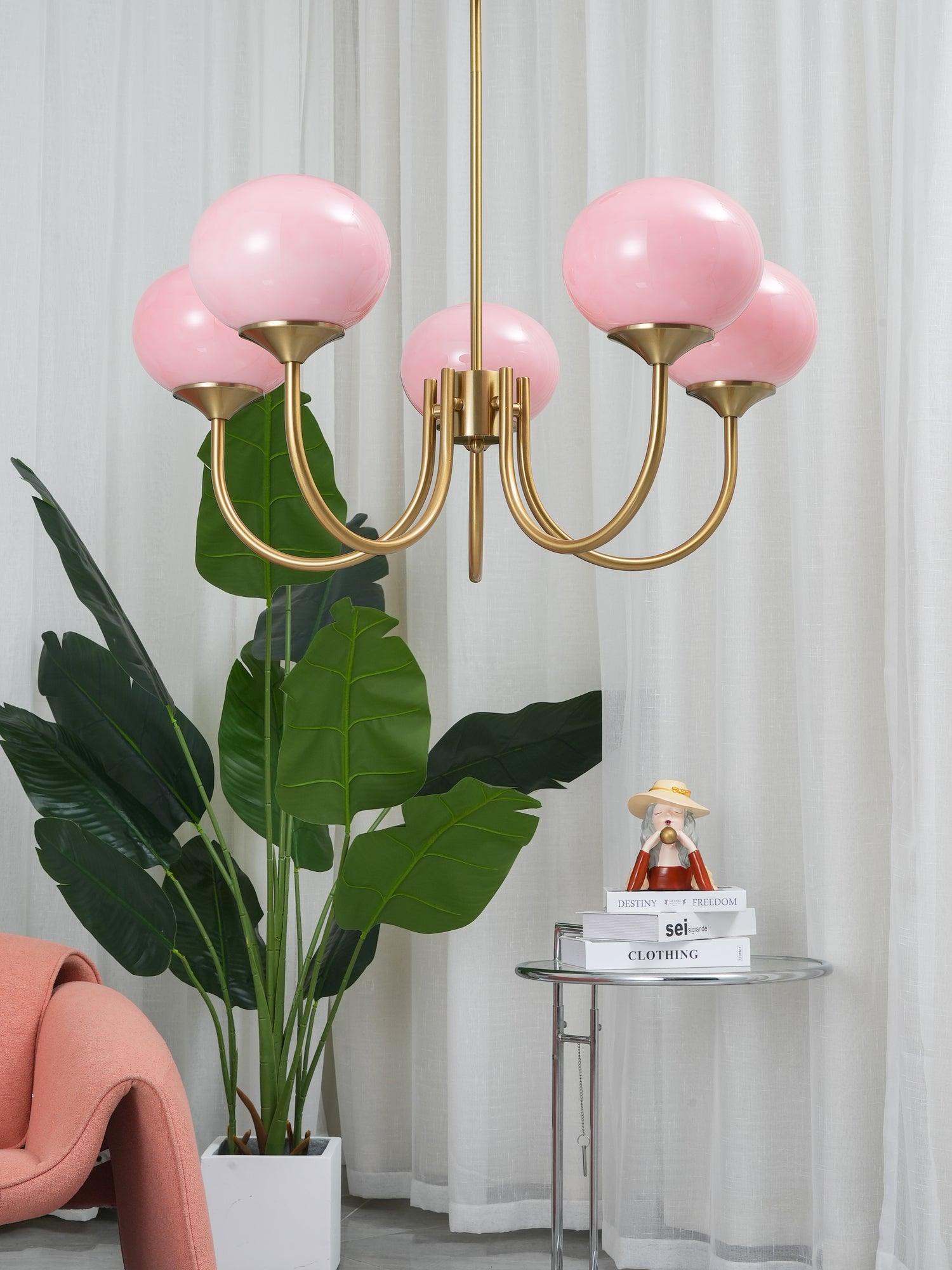 Aurevella | Lampadario Moderno Glam con Paralumi in Vetro Rosa per Spazi di Ristorazione e Camera da Letto