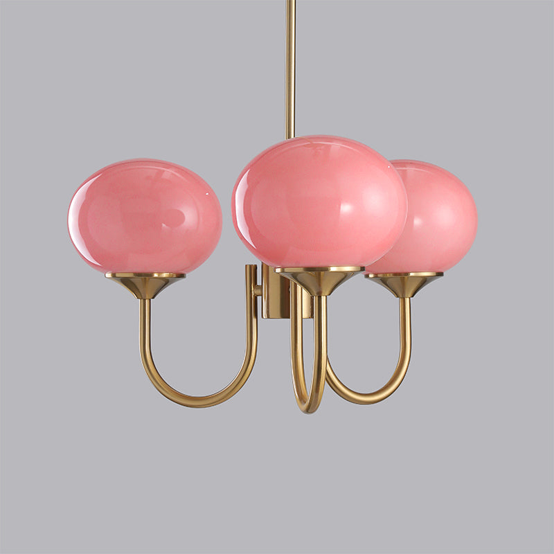 Aurevella | Lampadario Moderno Glam con Paralumi in Vetro Rosa per Spazi di Ristorazione e Camera da Letto